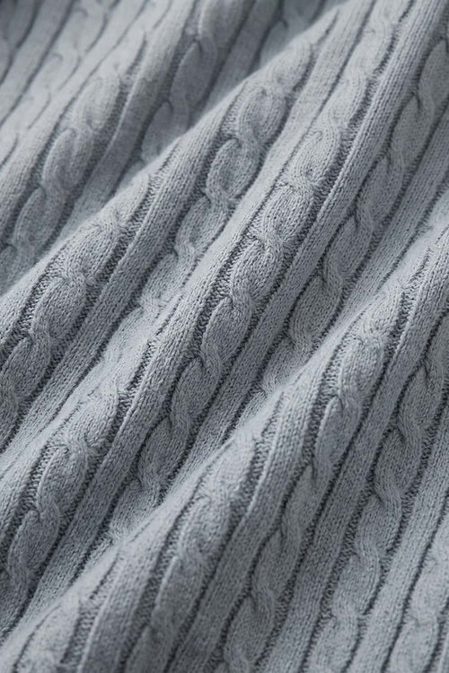 Lightweight Cable-Knit Polo Shirt in Gray - fabric texture close-up