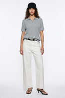 Lightweight Cable-Knit Polo Shirt in Gray - full-length front modeled view