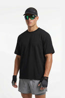 COOLMAX Quick-Drying T-Shirt in Black - three-quarter front modeled view