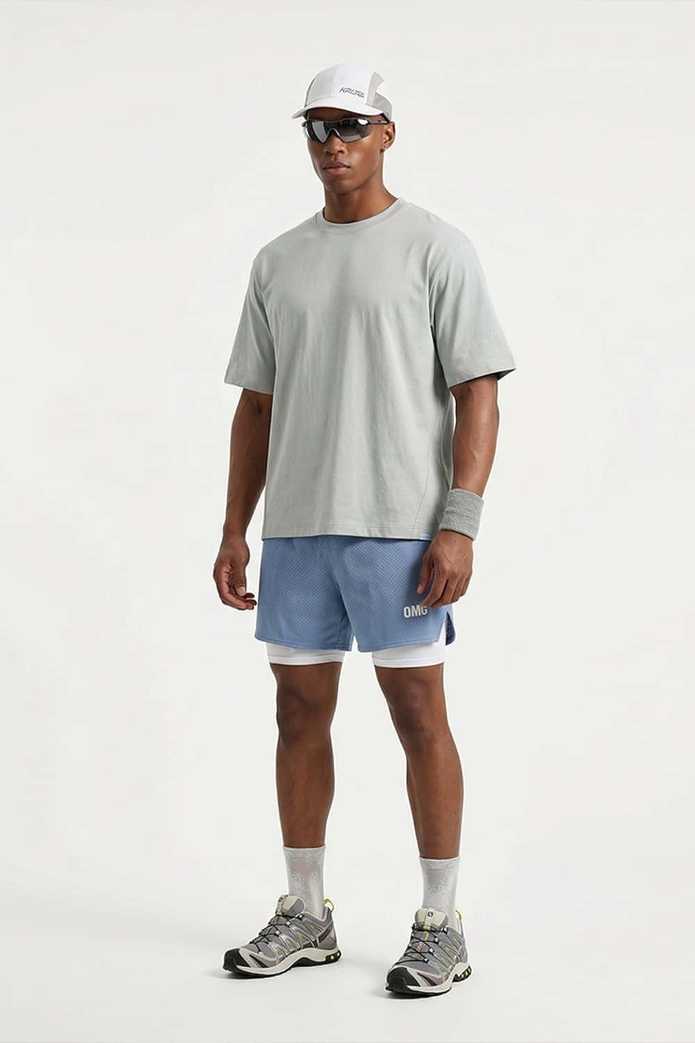 COOLMAX Quick-Drying T-Shirt in Grayish White - full-length front modeled view