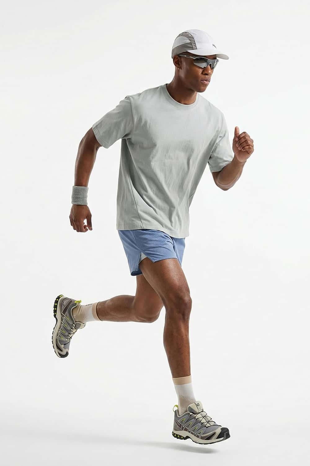 COOLMAX Quick-Drying T-Shirt in Grayish White - three-quarter front modeled view