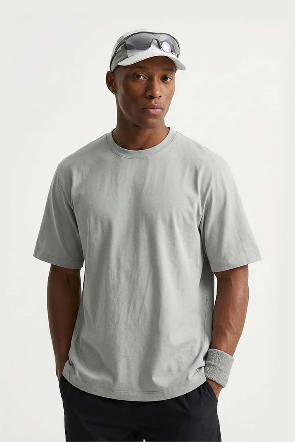 COOLMAX Quick-Drying T-Shirt in Grayish White - front modeled view