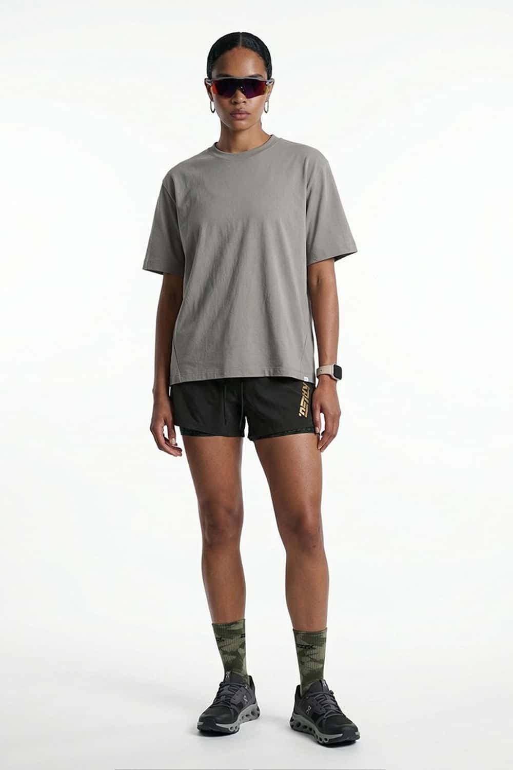 COOLMAX Quick-Drying T-Shirt in Light Gray - full-length front modeled view
