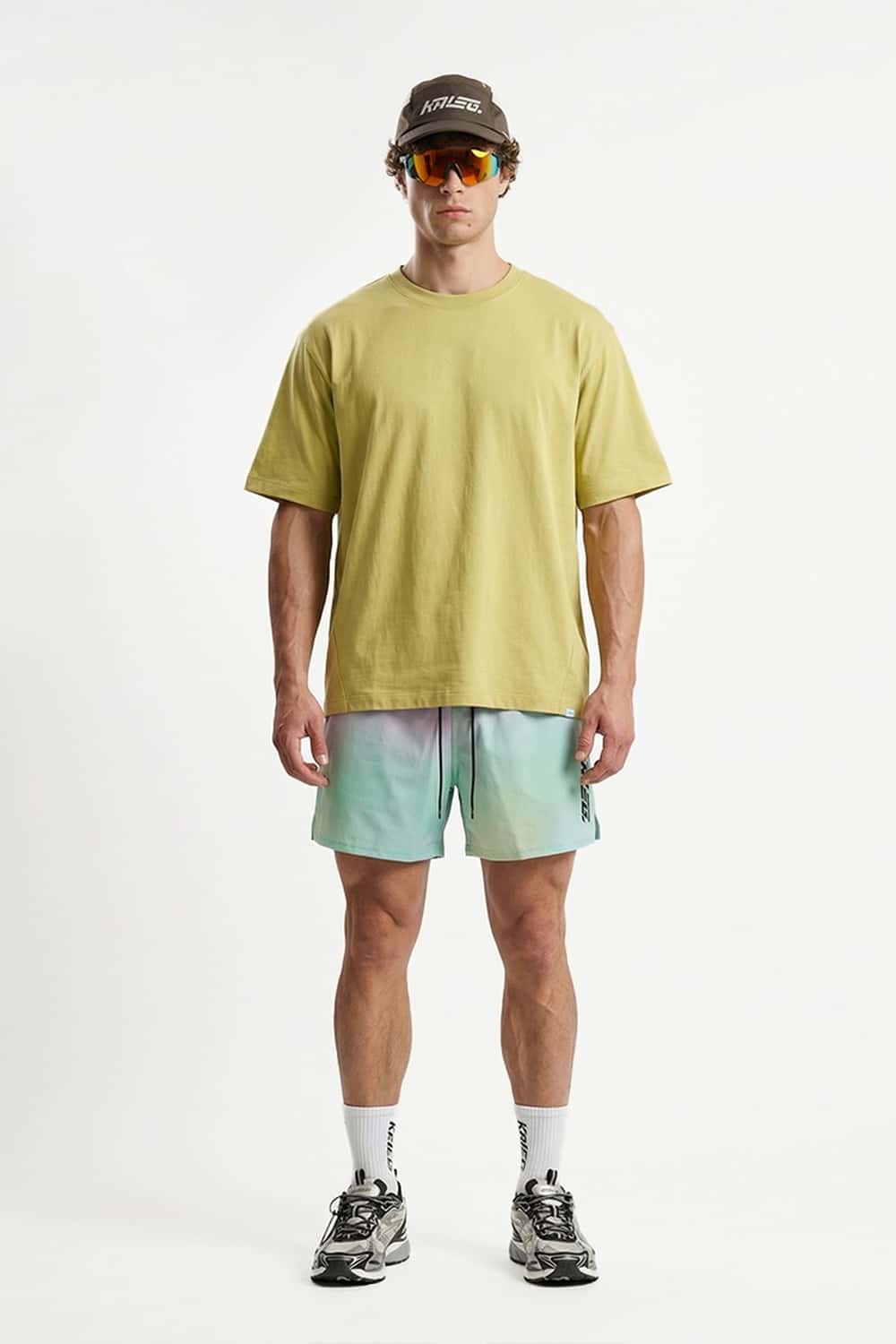 COOLMAX Quick-Drying T-Shirt in Yellow - full-length front modeled view
