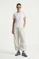 Waterproof Wide-Leg Drawcord Trousers in Khaki - full-length front modeled view