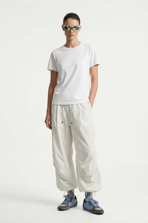Waterproof Wide-Leg Drawcord Trousers in Khaki - full-length front modeled view