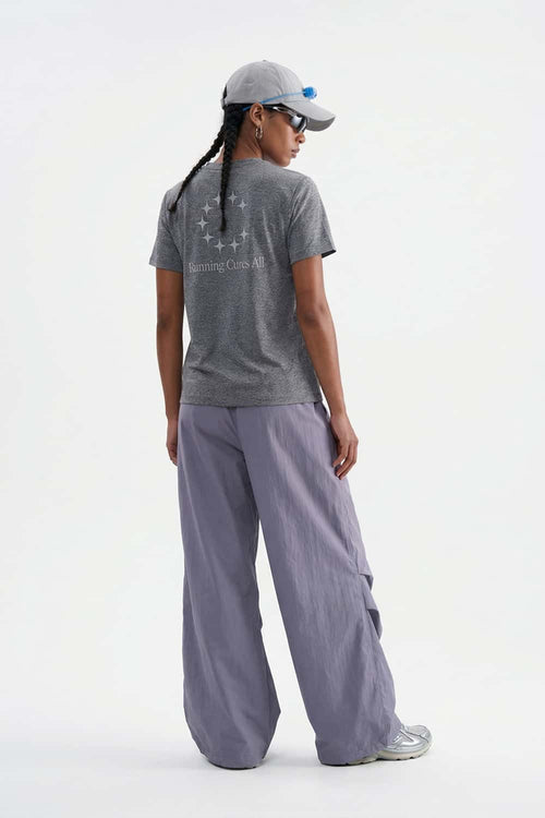 Waterproof Wide-Leg Drawcord Trousers in Light Purple - full-length back modeled view