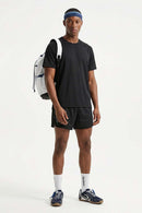 Moisture-Wicking Panelled Performance T-Shirt in Black - full-length front modeled view