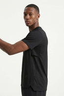 Moisture-Wicking Panelled Performance T-Shirt in Black - side modeled view