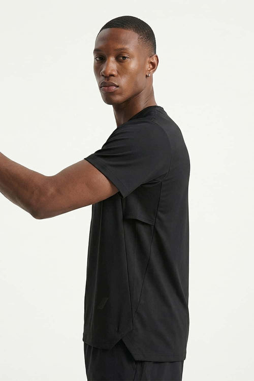 Moisture-Wicking Panelled Performance T-Shirt in Black - side modeled view