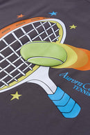 Tennis Club Graphic Cotton-Blend T-Shirt in Plum Purple - graphic detail
