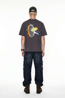 Tennis Club Graphic Cotton-Blend T-Shirt in Plum Purple - full-length back modeled view