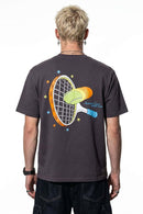 Tennis Club Graphic Cotton-Blend T-Shirt in Plum Purple - back modeled view