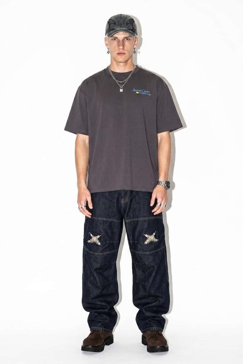 Tennis Club Graphic Cotton-Blend T-Shirt in Plum Purple - full-length front modeled view
