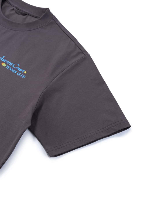 Tennis Club Graphic Cotton-Blend T-Shirt in Plum Purple - product detail close-up