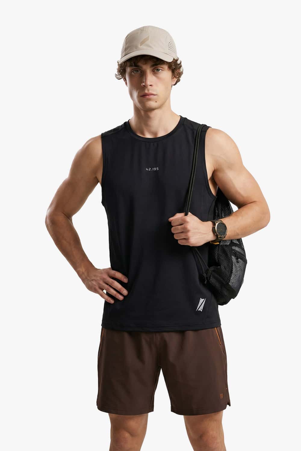 High-Stretch Panelled Training Tank in Black - front modeled view