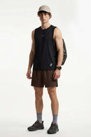 High-Stretch Panelled Training Tank in Black - full-length front modeled view