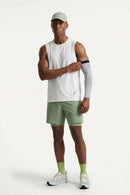 High-Stretch Panelled Training Tank in White - front modeled view