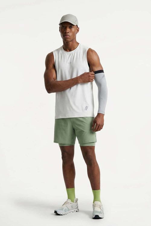 High-Stretch Panelled Training Tank in White - front modeled view