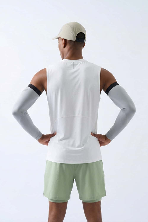 High-Stretch Panelled Training Tank in White - back modeled view