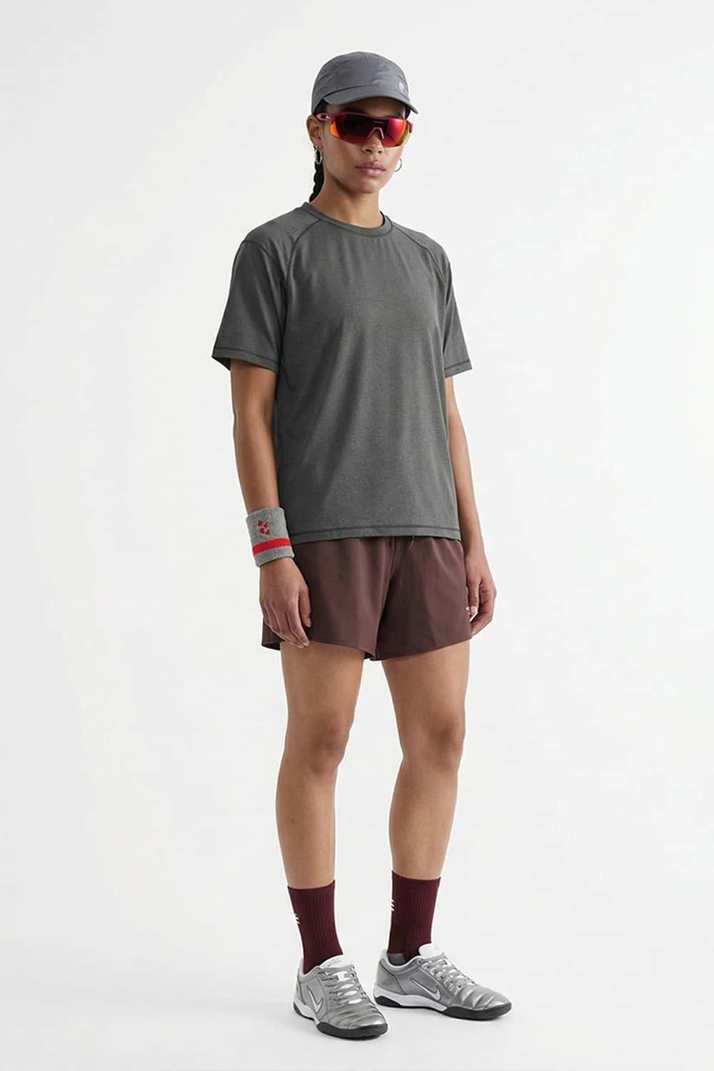 Reflective Perforated Performance T-Shirt in Gray - full-length front modeled view