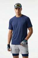 Reflective Perforated Performance T-Shirt in Royal Blue - full-length front modeled view