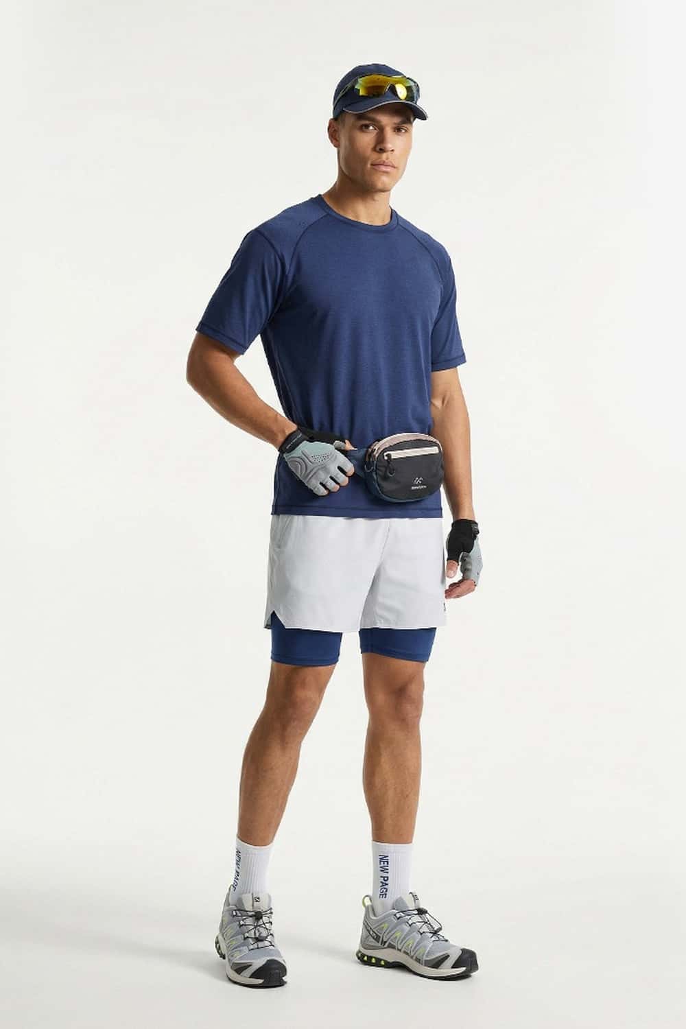 Reflective Perforated Performance T-Shirt in Royal Blue - full-length front modeled view