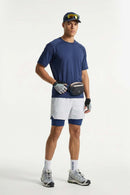Reflective Perforated Performance T-Shirt in Royal Blue - full-length front modeled view