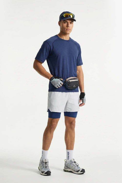 Reflective Perforated Performance T-Shirt in Royal Blue - full-length front modeled view