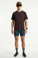 Breathable Lyocell-Wool Blend T-Shirt in Deep Purple - full-length front modeled view