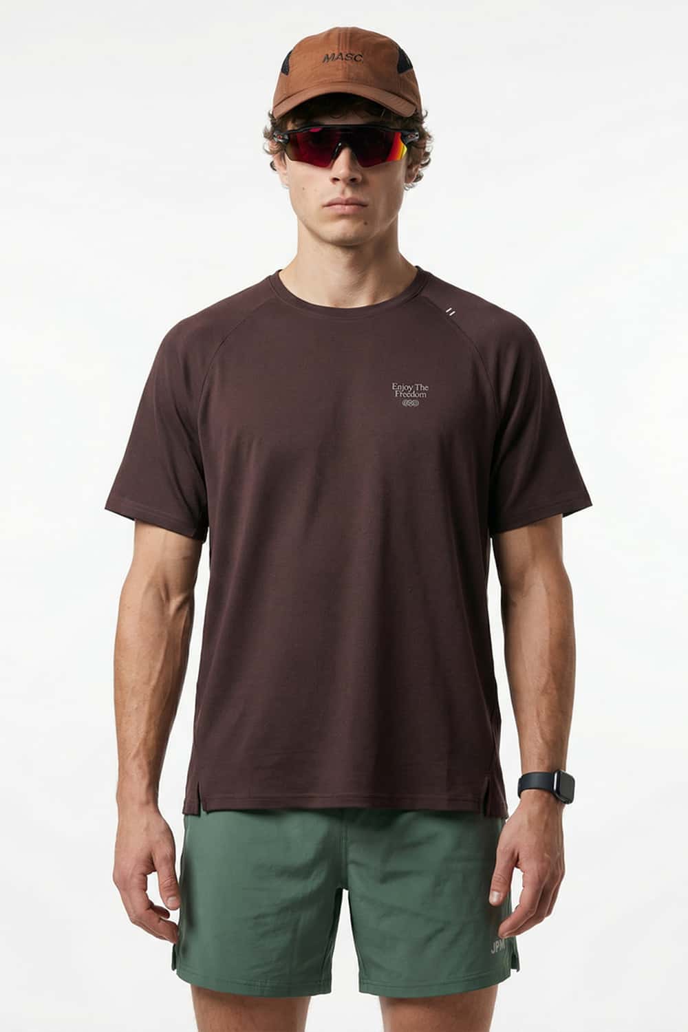 Breathable Lyocell-Wool Blend T-Shirt in Deep Purple - front modeled close-up