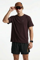 Breathable Lyocell-Wool Blend T-Shirt in Deep Purple - front modeled close-up