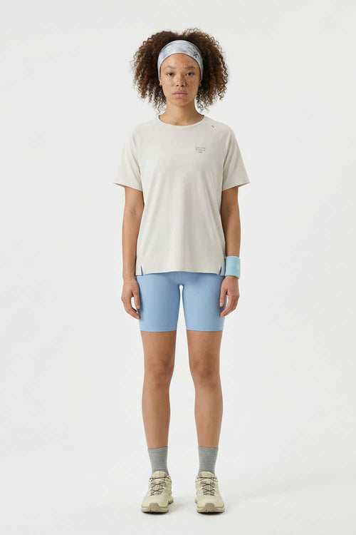 Breathable Lyocell-Wool Blend T-Shirt in Sand - full-length front modeled view