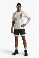 Breathable Lyocell-Wool Blend T-Shirt in Sand - full-length front modeled view