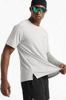 Breathable Lyocell-Wool Blend T-Shirt in Sand - side modeled view