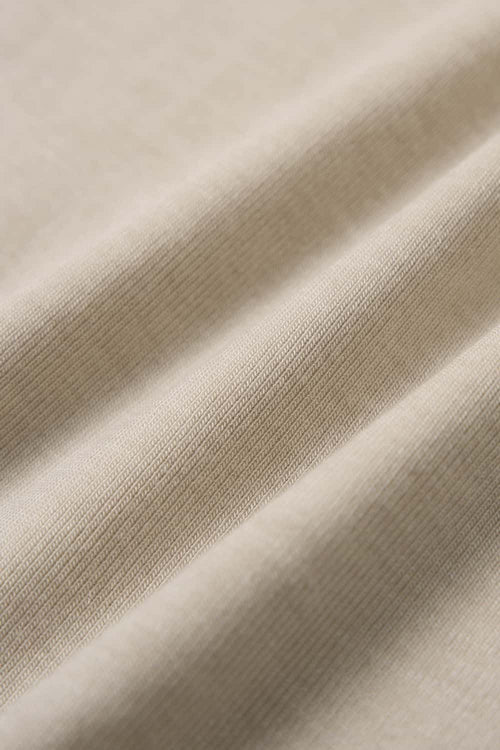 Breathable Lyocell-Wool Blend T-Shirt in Sand - fabric texture close-up