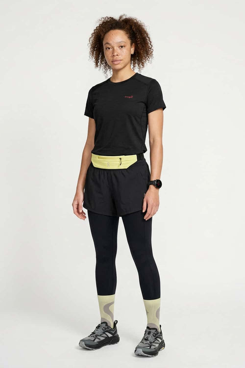 Women's Quick-Drying Panelled Training T-Shirt in Black - full-length front modeled view