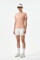 Women's Quick-Drying Panelled Training T-Shirt in Pink - full-length front modeled view