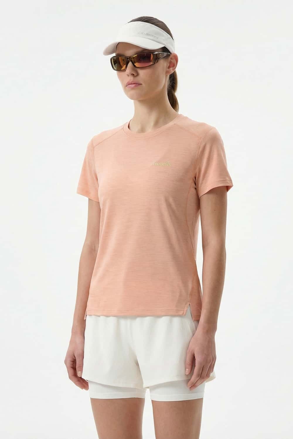 Women's Quick-Drying Panelled Training T-Shirt in Pink - front modeled close-up