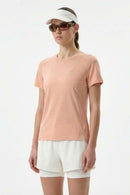Women's Quick-Drying Panelled Training T-Shirt in Pink - front modeled close-up