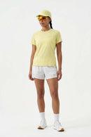 Women's Quick-Drying Panelled Training T-Shirt in Yellow - full-length front modeled view