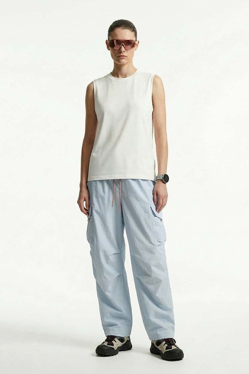 Waterproof Wide-Leg Utility Pants in Baby Blue - full-length front modeled view