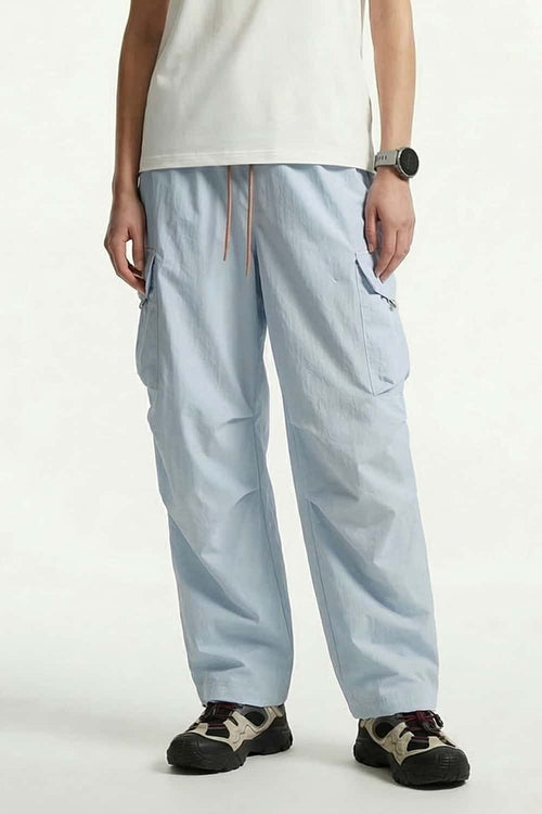 Waterproof Wide-Leg Utility Pants in Baby Blue - front modeled close-up