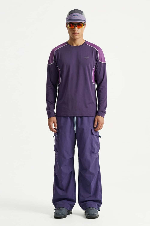 Waterproof Wide-Leg Utility Pants in Deep Purple - full-length front modeled view