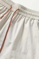 Waterproof Wide-Leg Utility Pants in Khaki - waistband and drawstring detail