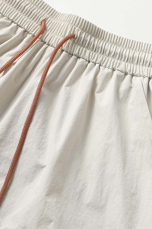 Waterproof Wide-Leg Utility Pants in Khaki - waistband and drawstring detail