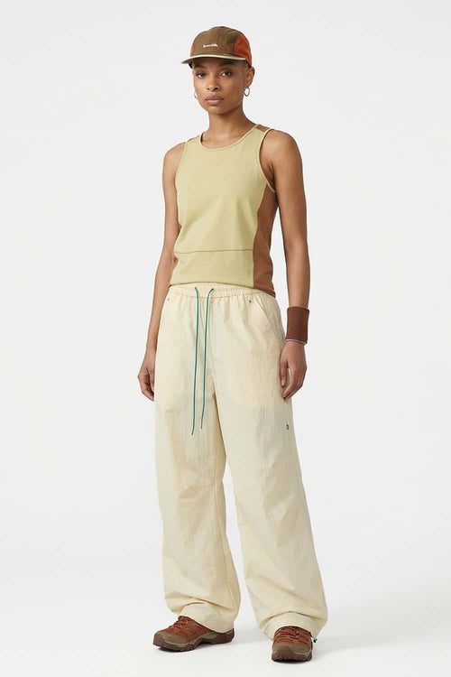 Waterproof Wide-Leg Utility Pants in Khaki - full-length front modeled view