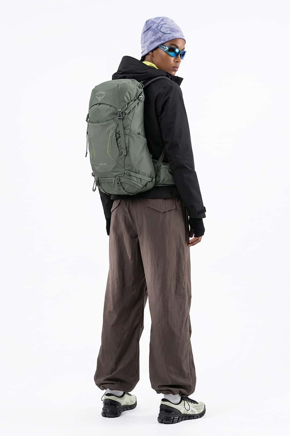 Waterproof Drawcord Cargo Pants in Brown - full-length back modeled view