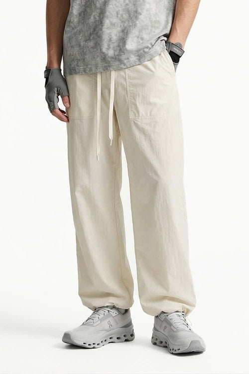 Waterproof Drawcord Cargo Pants in Khaki - front modeled view