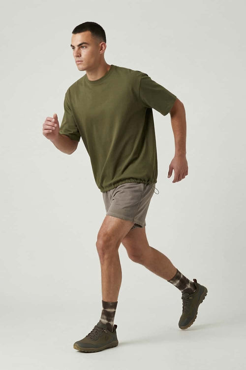 Adjustable-Hem Quick-Drying T-Shirt in Military Green - full-length front modeled view